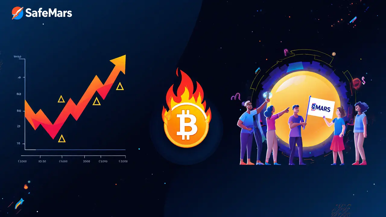 Illustration of SMARS volatility, burn token, and community eyeing NFT integration.