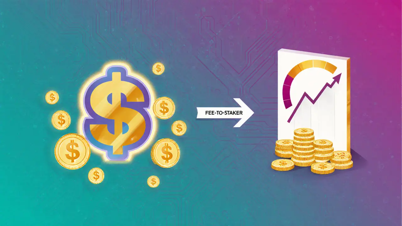 Tokenomics diagram showing fees converting to $BERRIE and staking rewards on Solana.