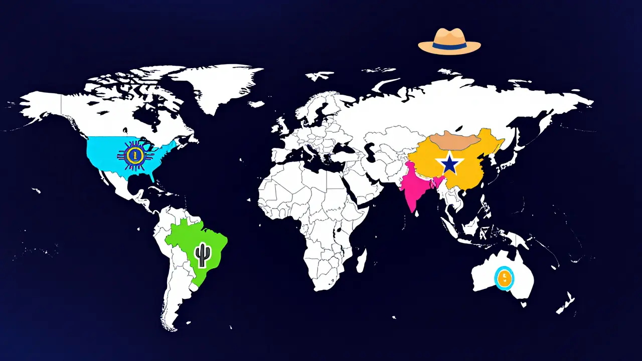 World map highlighting UK, EU, Arizona, Wyoming, and ADGM sandbox jurisdictions with icons.