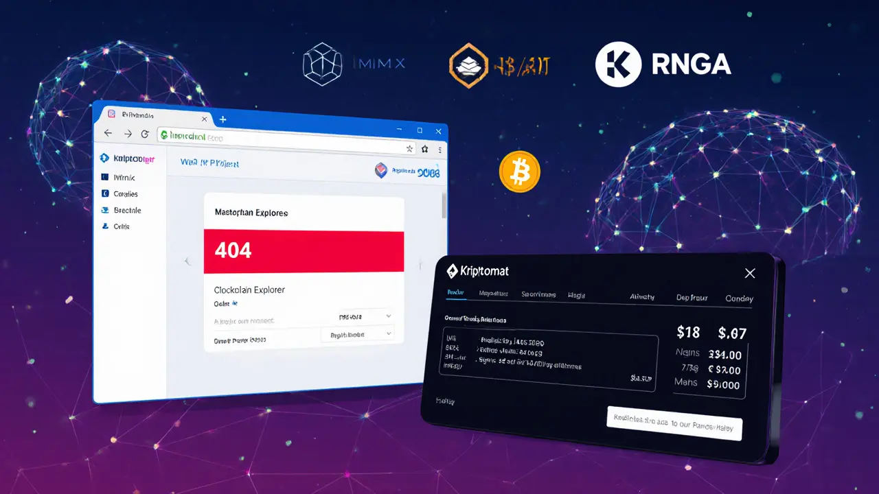 An empty blockchain explorer with a tiny trade notice beside thriving crypto projects.