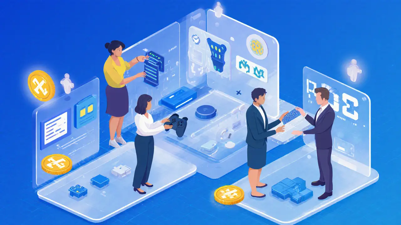 Diverse users building AI agents with a drag-and-drop no-code tool.