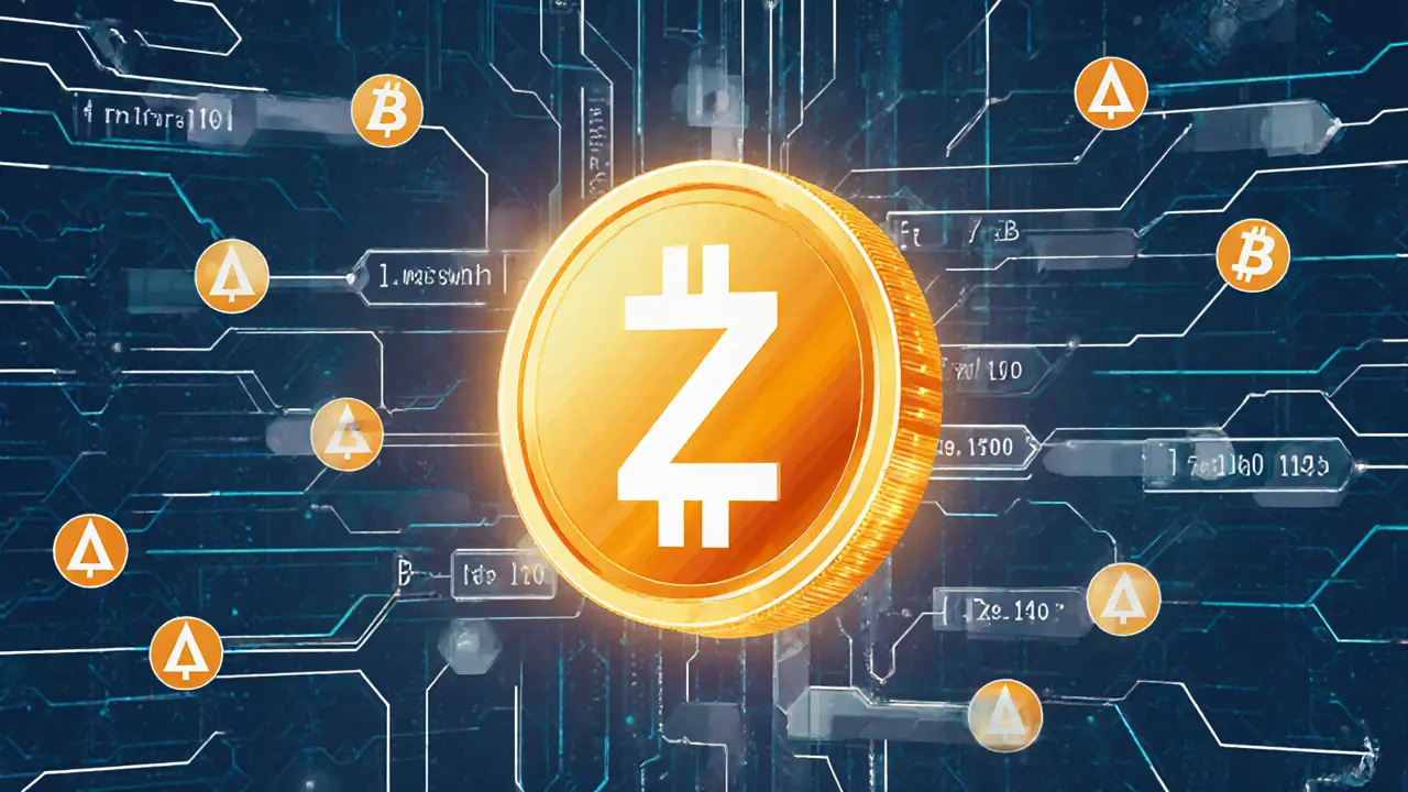 Hidden blockchain transactions with privacy rings contrasting visible USDT traces, highlighting Zephyr&#039;s anonymity feature.