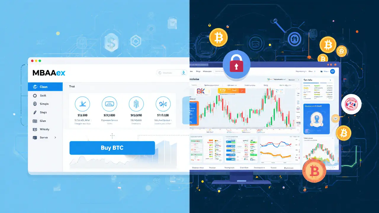 Side-by-side comparison of simple MBAex interface versus complex trusted exchange