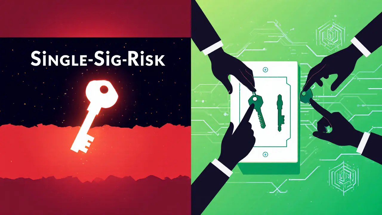 Single key falling into darkness vs. three keys unlocking a vault, symbolizing security vs. risk.