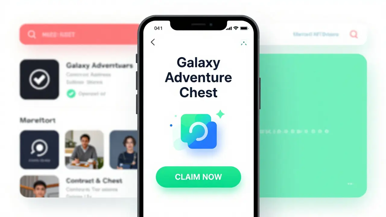 A smartphone screen showing a fake NFT airdrop site next to a verified NFT marketplace.
