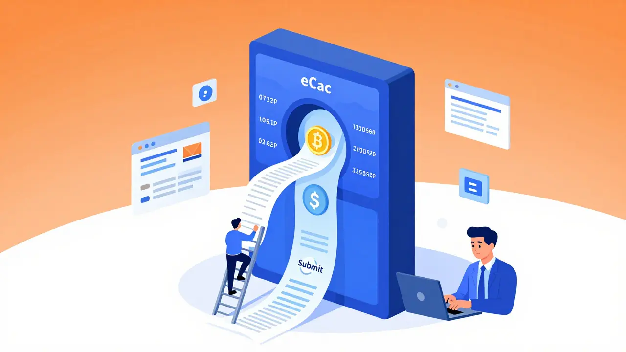 Digital eCac portal receiving crypto data streams while retail investors struggle to submit records.