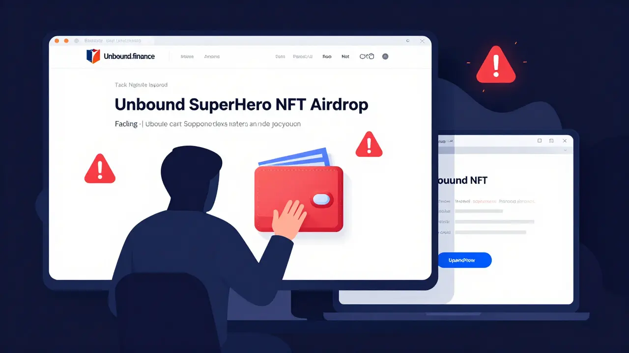 Phishing scam website versus official Unbound Finance page in digital vector style.