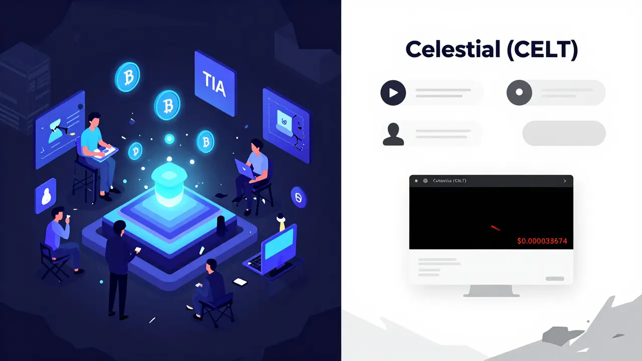 Contrasting vibrant Celestia ecosystem against a silent, abandoned Celestial (CELT) graveyard.