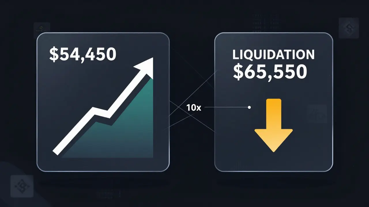Split-screen comparison of long and short position liquidation prices with leverage indicators.