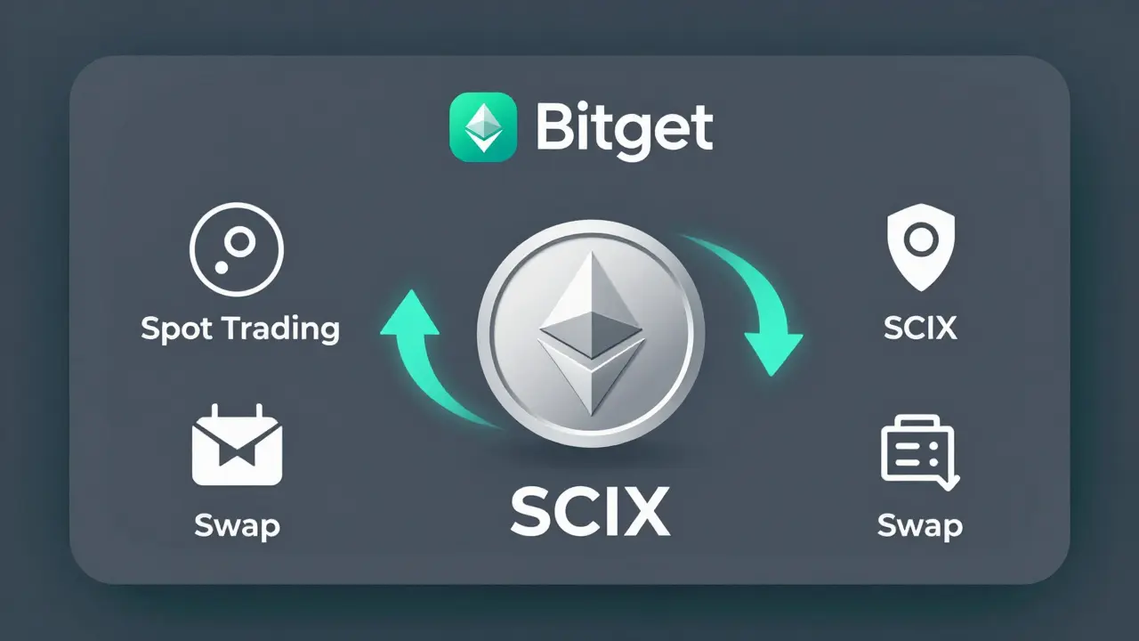 Bitget exchange interface showing SCIX token swap transaction
