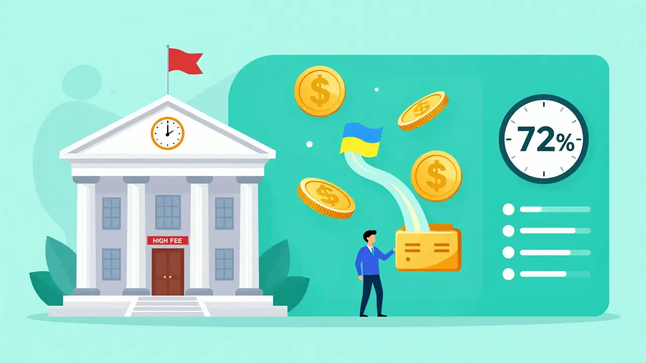 Comparison of slow, expensive bank transfers versus instant, low-cost stablecoin payments to remote workers worldwide.