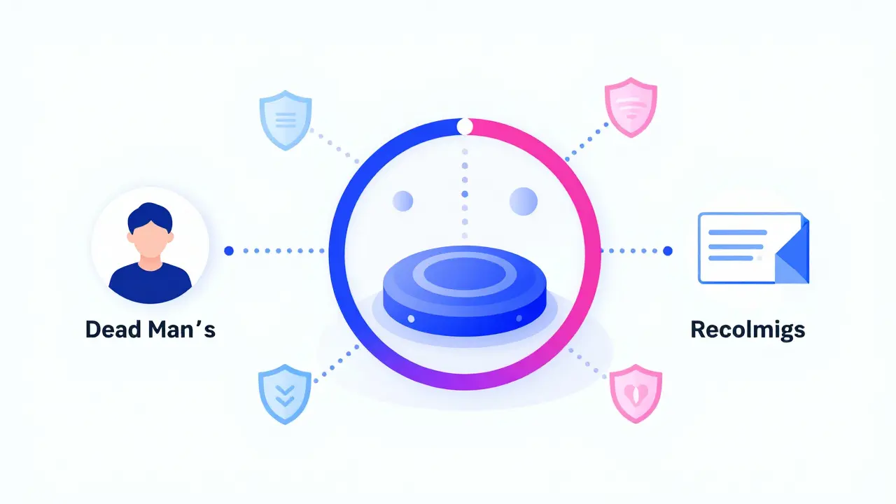 Central hub connecting user to recipient with progress bar and shields