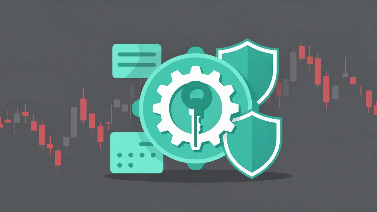 Digital key and shield representing crypto utility and risk balance.