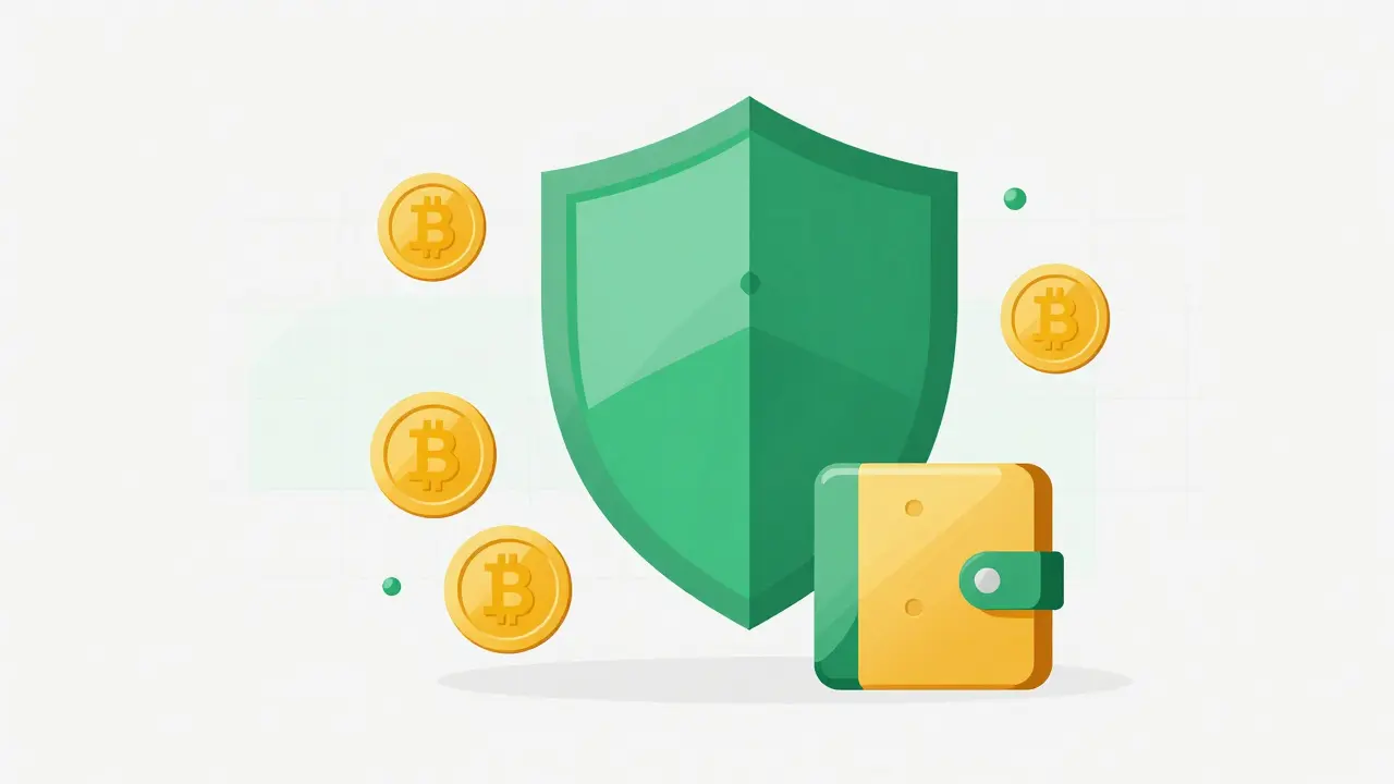 Digital shield protecting cryptocurrency assets from security threats.