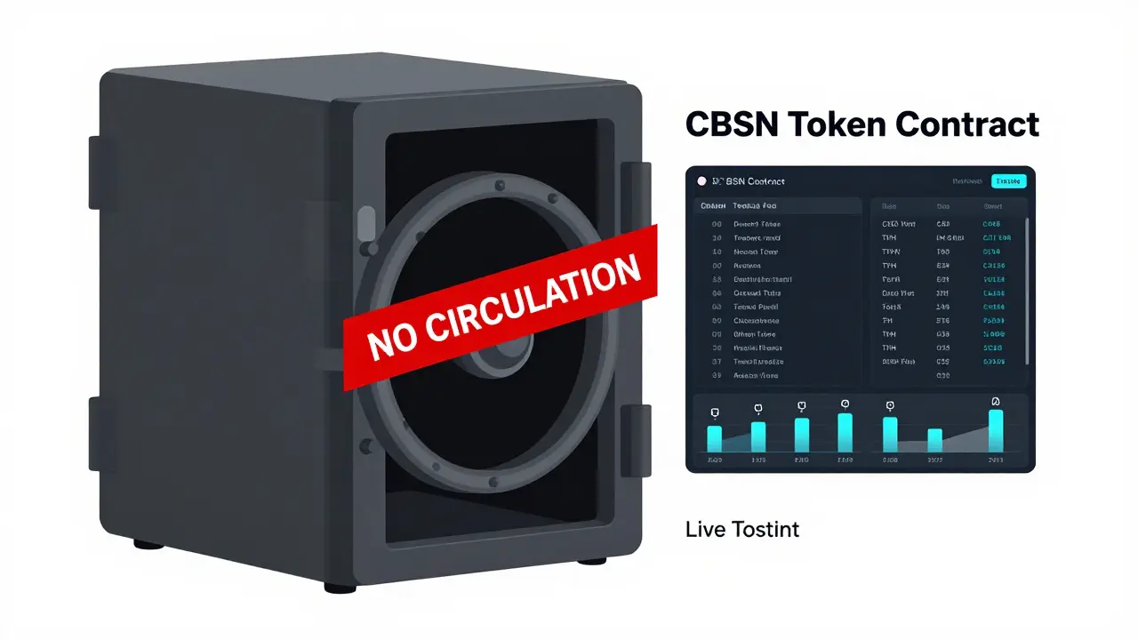 Empty CBSN token contract with testnet dashboard showing simulated ETH deposits