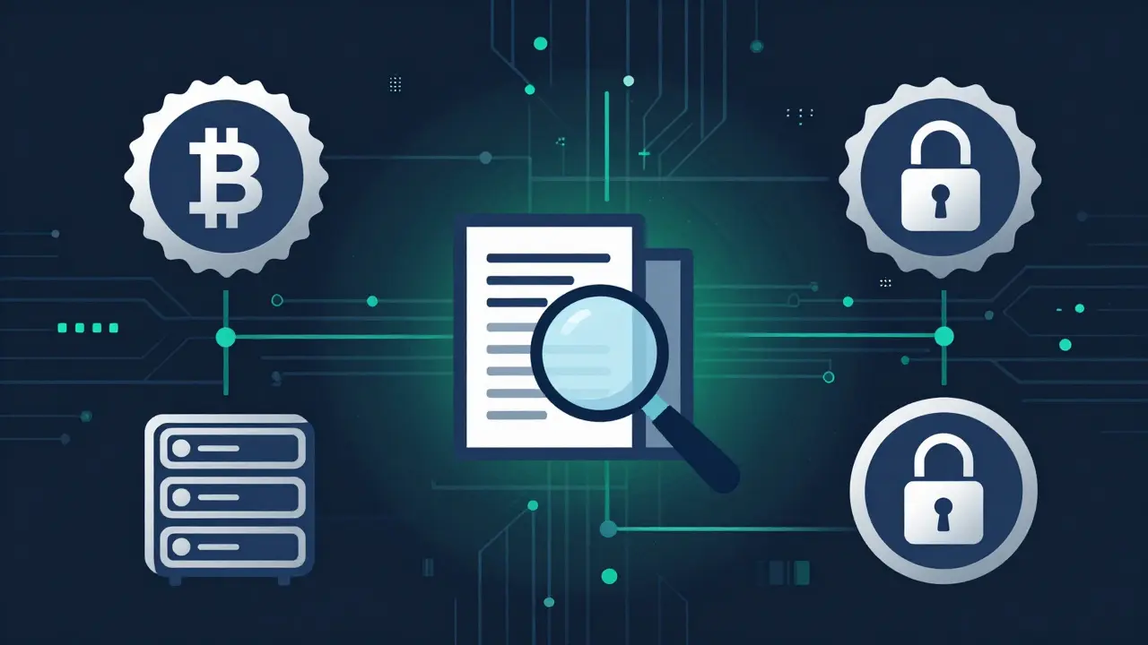 Security verification icons with licenses and padlock in blue color scheme