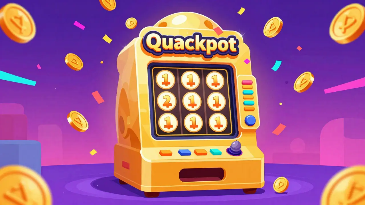 Futuristic golden egg lottery machine representing the Quackpot jackpot event.