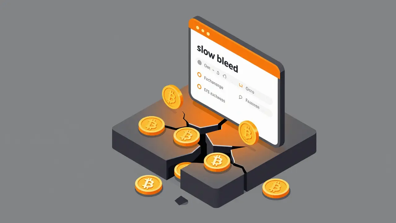 Isometric vector art of gold coins leaking through cracks in a digital platform.