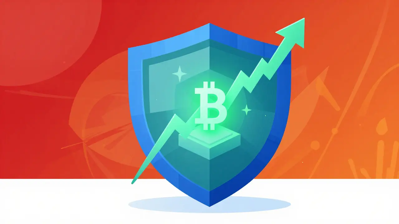 Abstract shield protecting crypto assets from market volatility