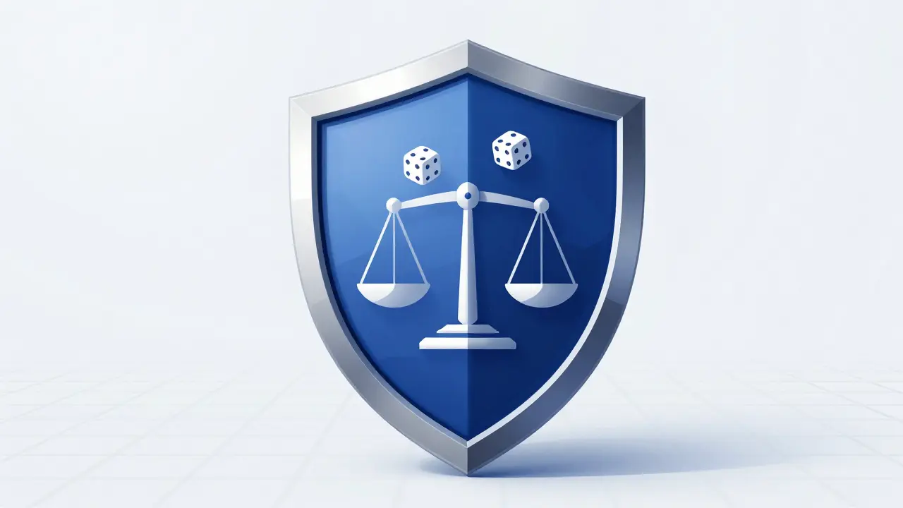 Abstract vector art showing secure blockchain verification and fairness