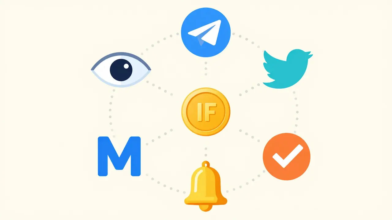 Colorful vector icons illustrating the six steps to join the crypto airdrop campaign