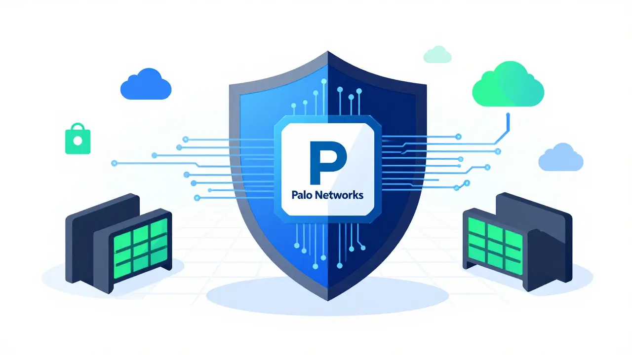Cybersecurity shield protecting digital assets representing Palo Alto Networks