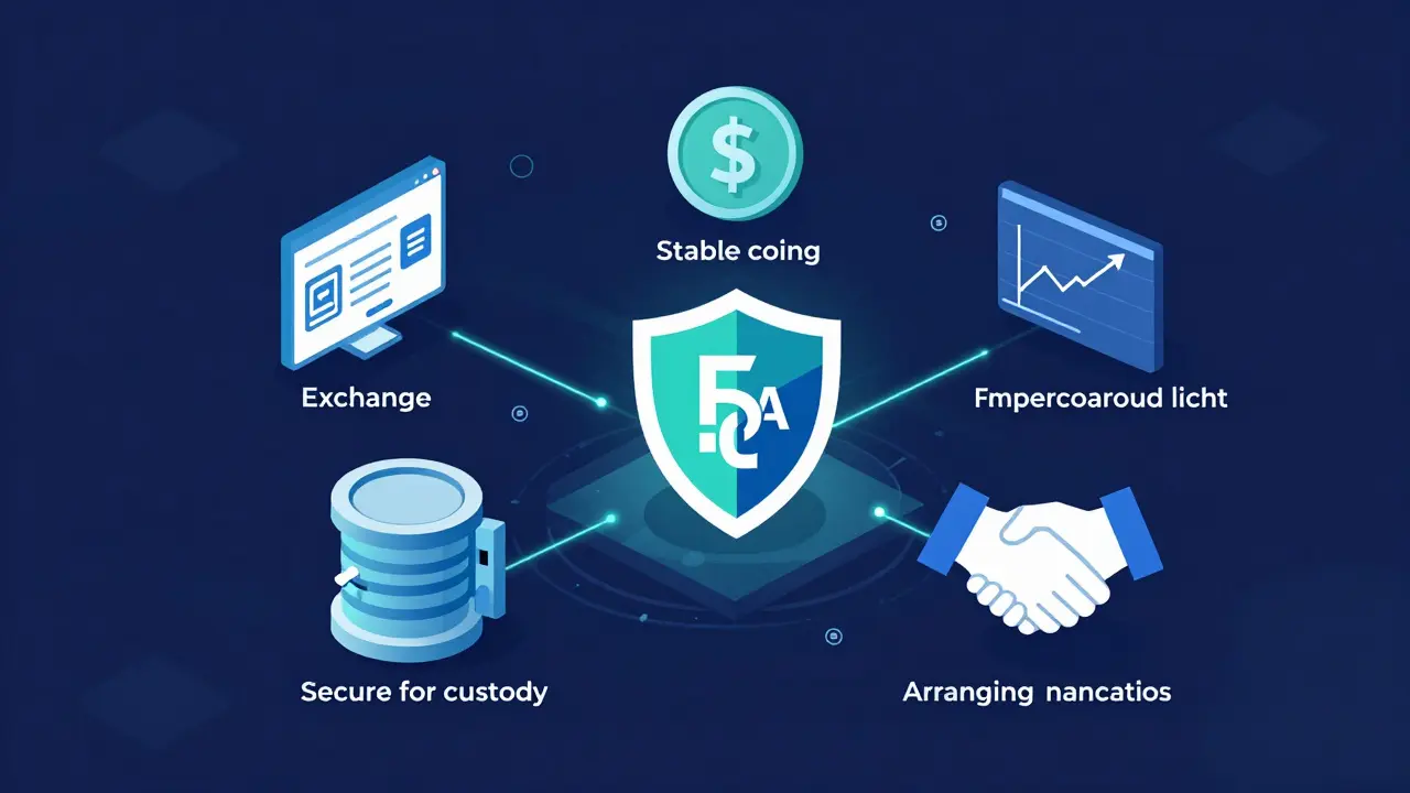 Isometric vector icons of five regulated crypto activities