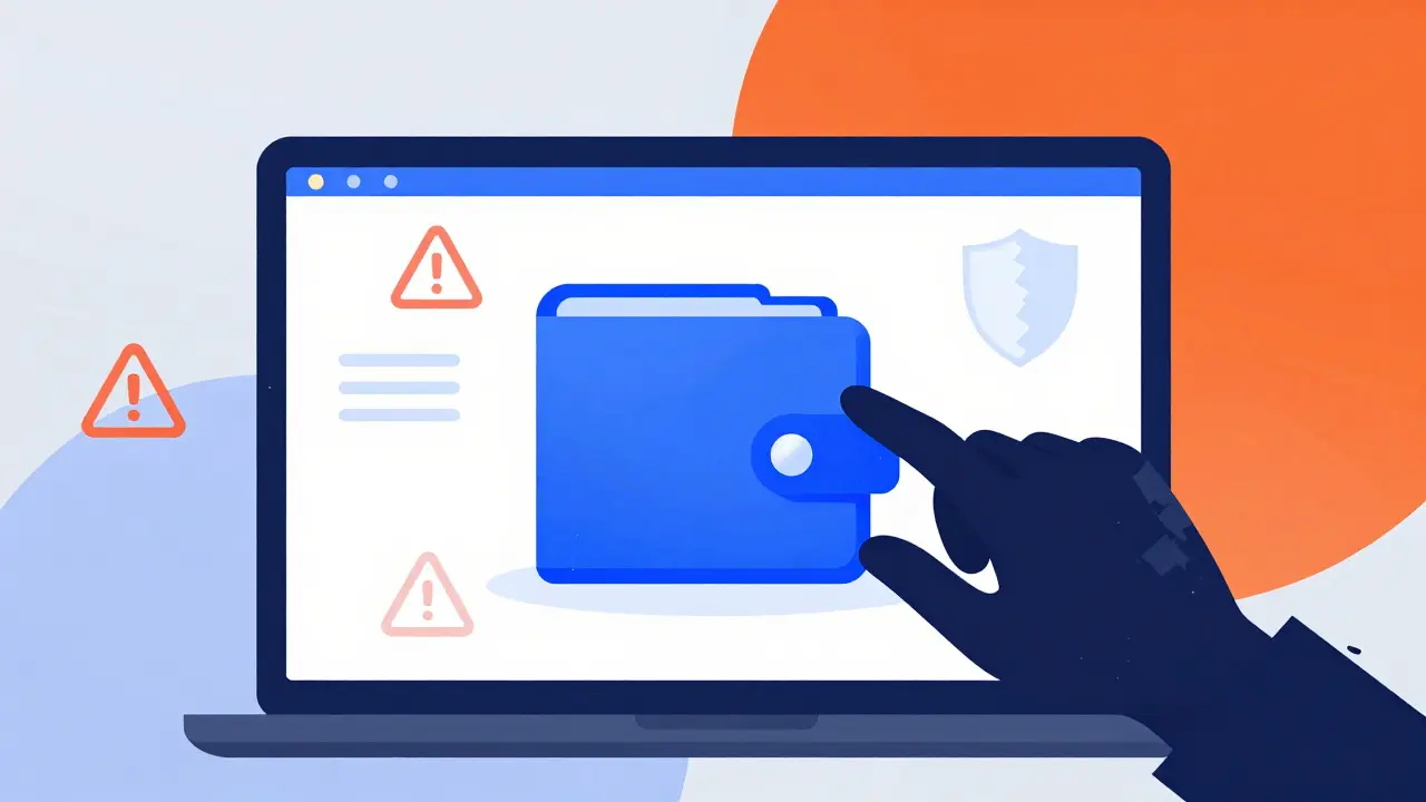 Stylized wallet threatened by digital scam hand