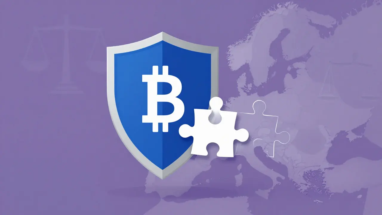 Vector art of a shield overlaid with EU map shapes, symbolizing potential regulatory changes.