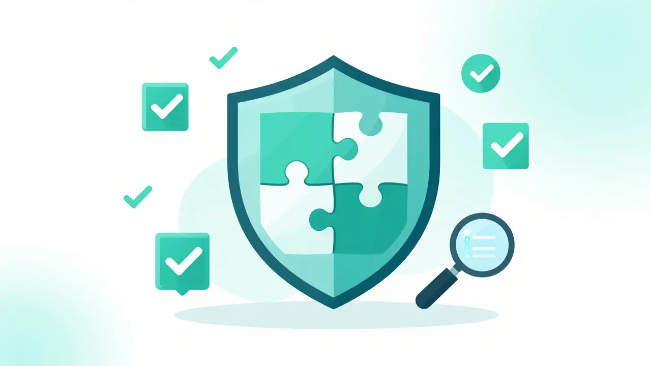 Vector art showing a security shield and verification checks for crypto safety