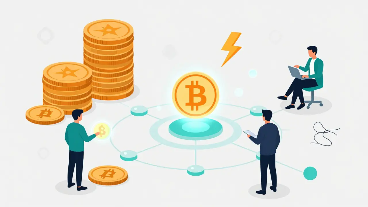 Vector art showing cash-to-crypto P2P transactions in Morocco