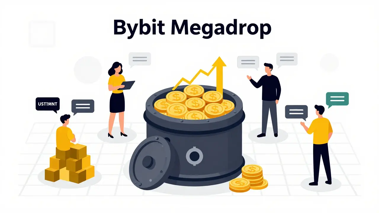 Vector art showing users staking and trading to earn SHARDS tokens from a central vault.