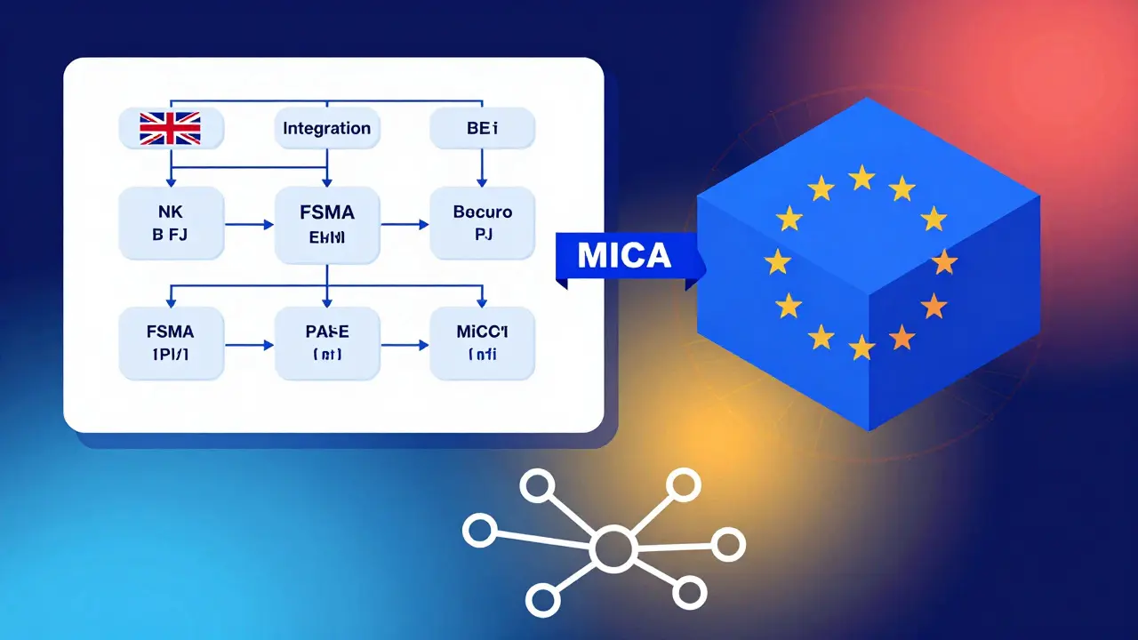 Vector comparison of UK and EU crypto regulation frameworks