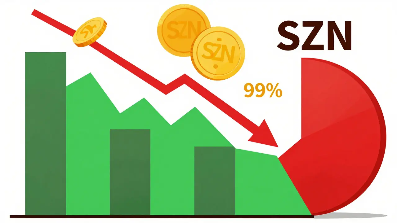 Vector graphic showing a steep downward trend line representing crypto price volatility.