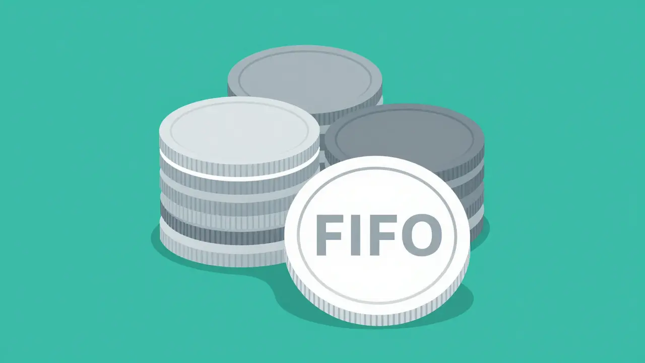 Vector illustration of stacked coins demonstrating the First-In, First-Out accounting rule.
