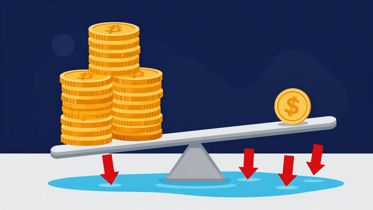 Vector illustration of unbalanced scales showing low liquidity and risk