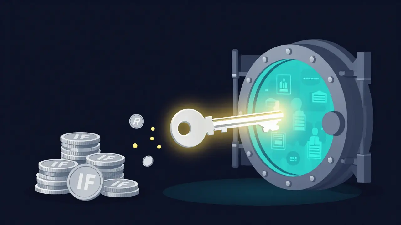 Vector illustration showing IF tokens staking to unlock IDIA access keys for new projects