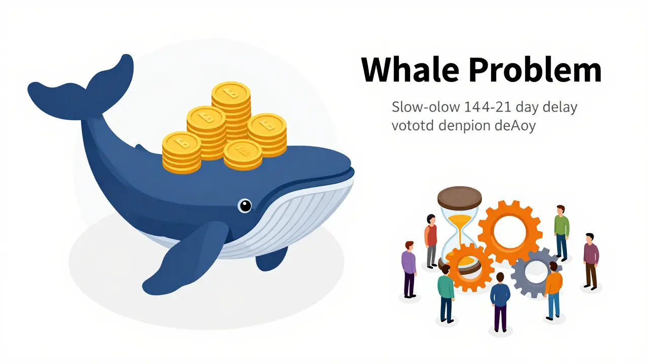 Isometric vector of a crypto whale dominating small voters and slow gears