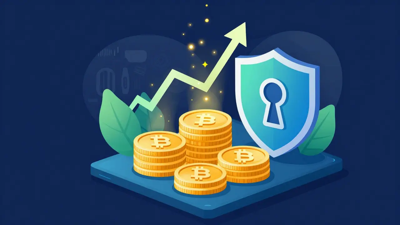 Modern vector art depicting crypto assets earning yield and growing