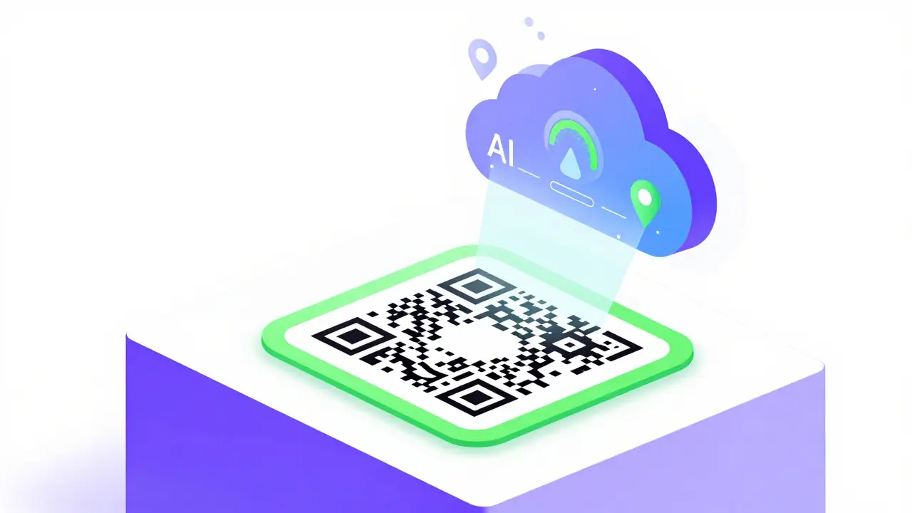 Modern vector graphic of a smart product label scanning to cloud