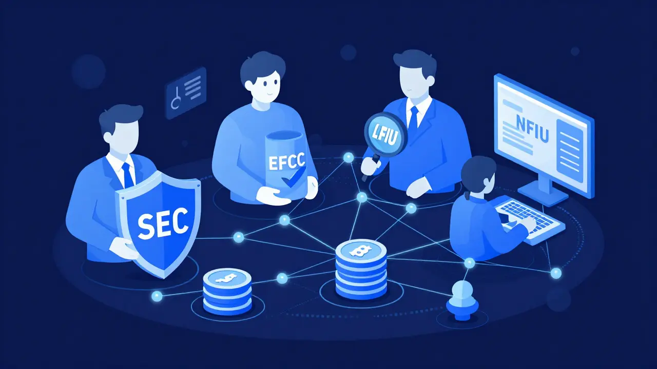 Modern vector illustration of Nigeria's multi-agency crypto regulatory bodies