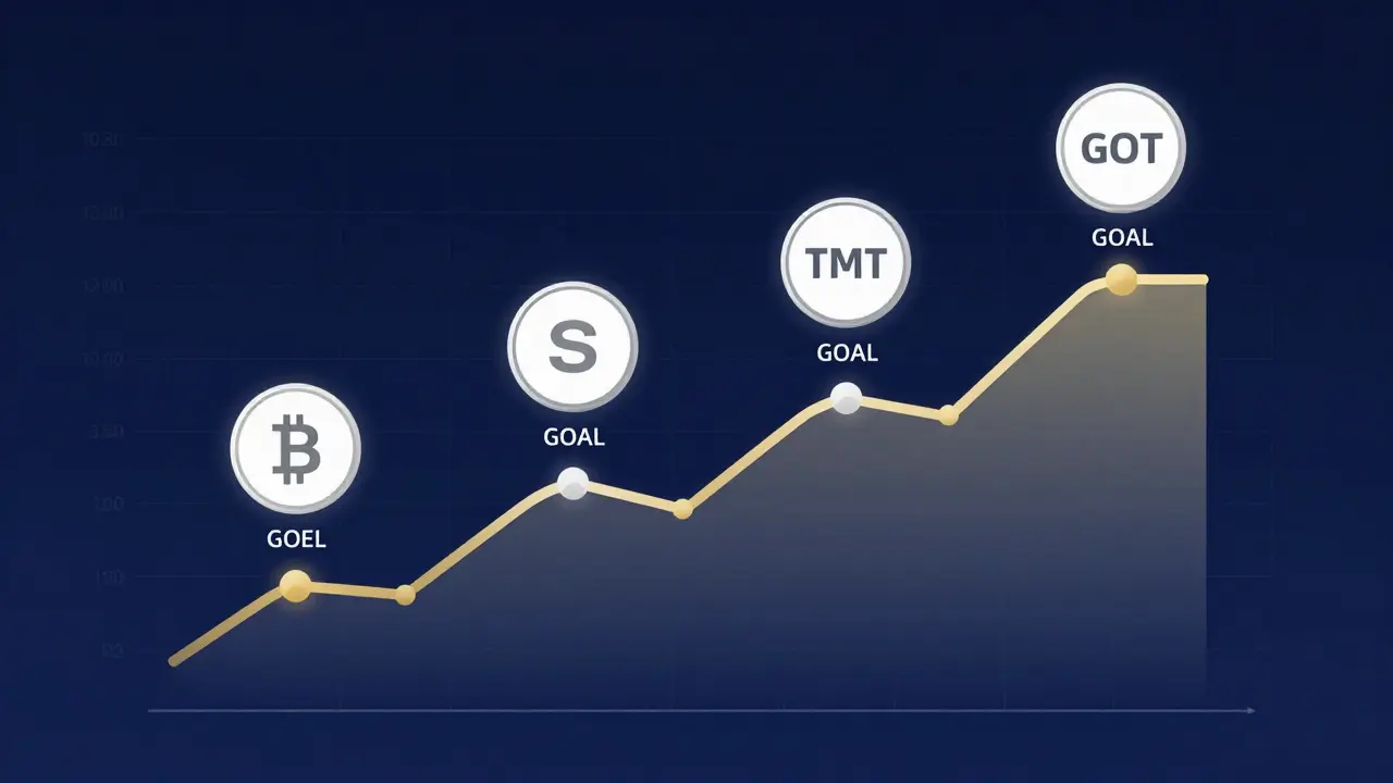 Stylized vector chart showing crypto token trends and ecosystem