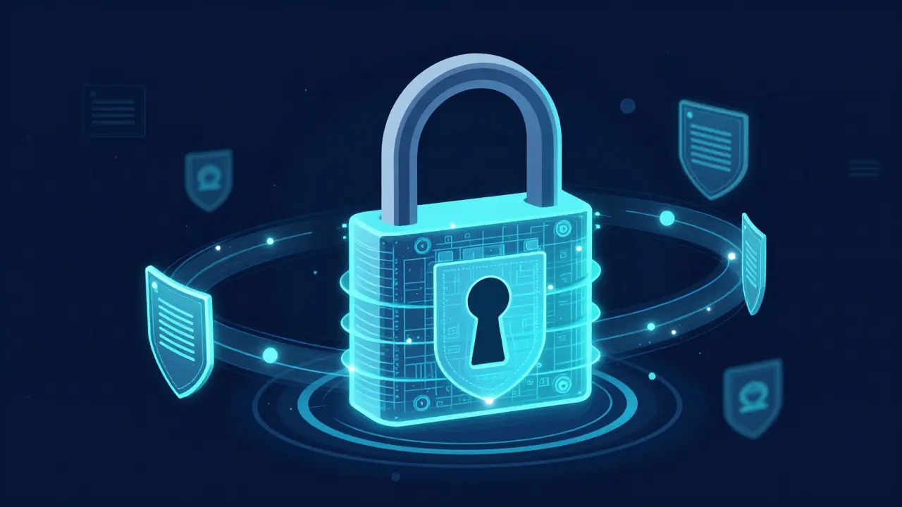 Vector art of a digital lock secured by energy shields