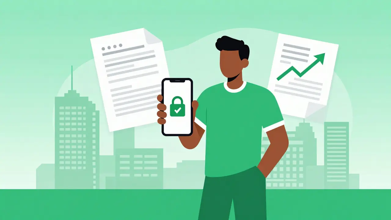 Vector art of a user accessing secure, compliant crypto services in Nigeria