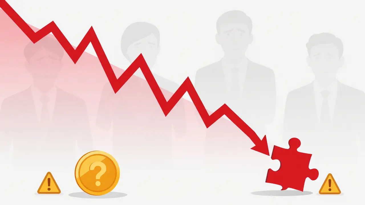 Vector art showing crashing price trend and risk symbols