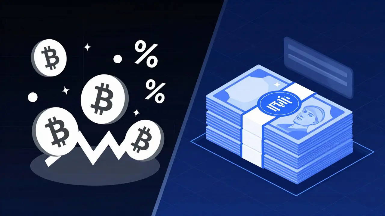 Vector comparison of volatile crypto with stable Digital Rupee e₹