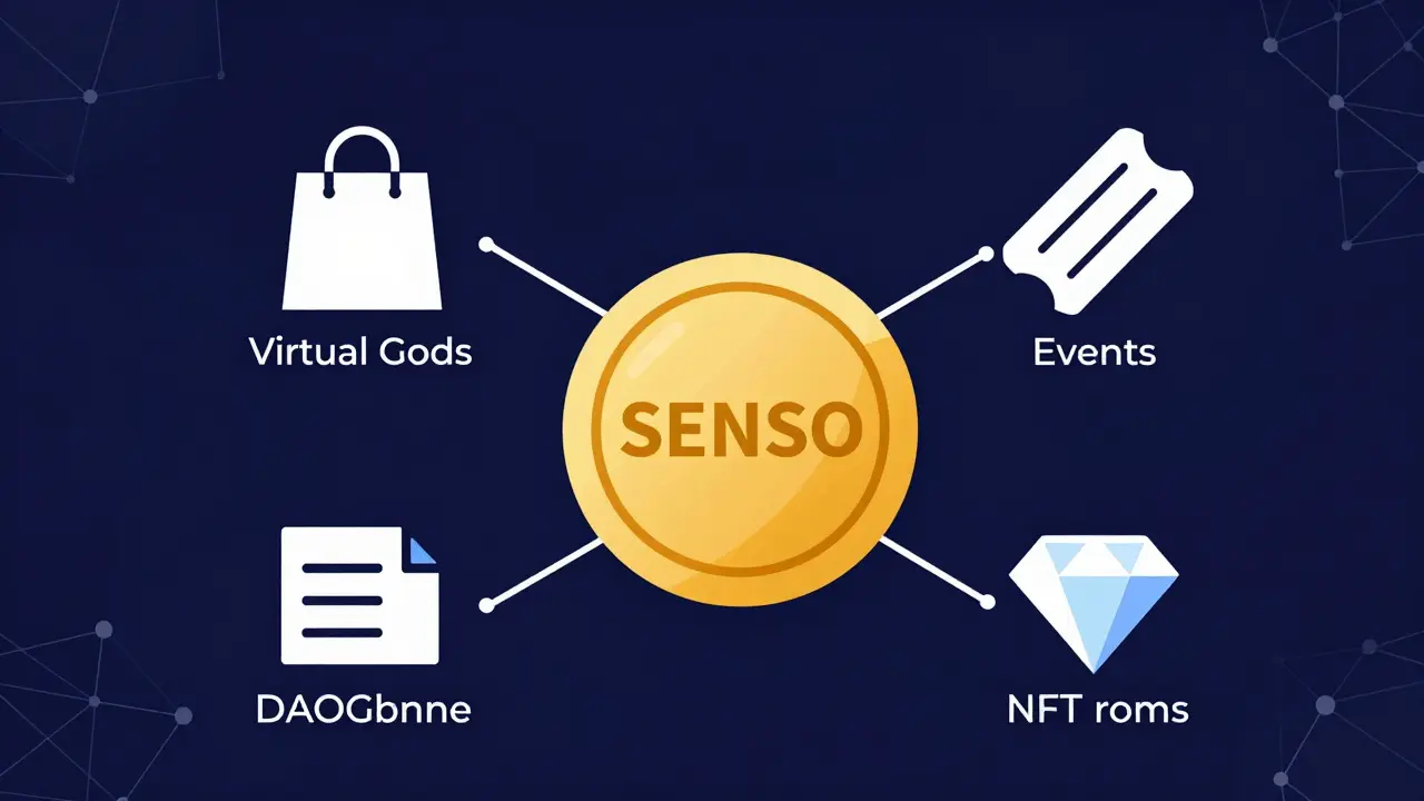 Vector diagram of SENSO token utilities and connections