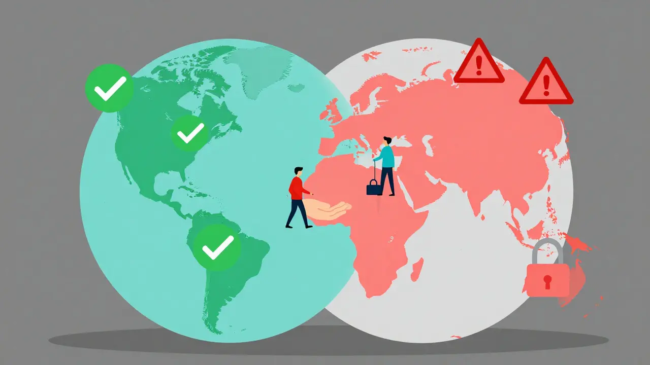Vector globe showing legal vs banned crypto regions globally