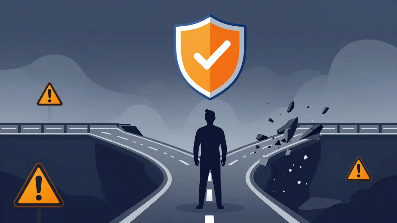 Vector illustration of investor facing risky crypto paths