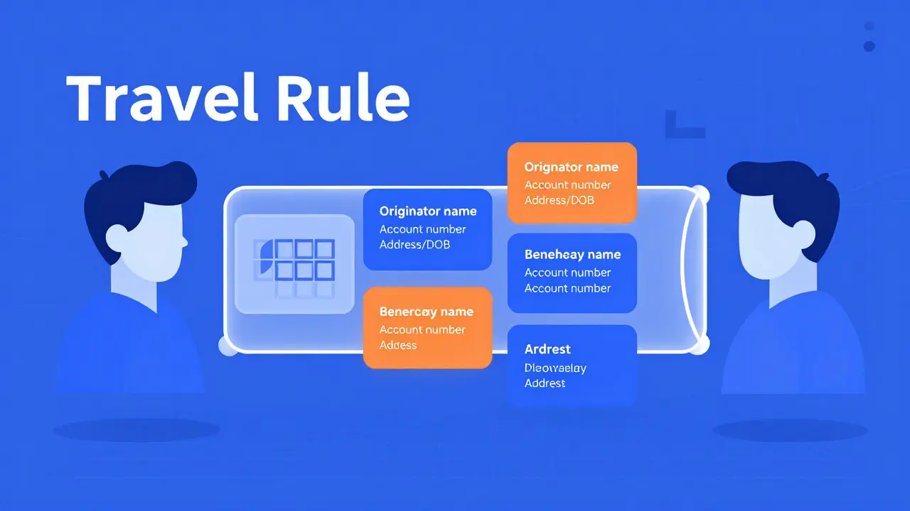 Abstract diagram of crypto travel rule data exchange process